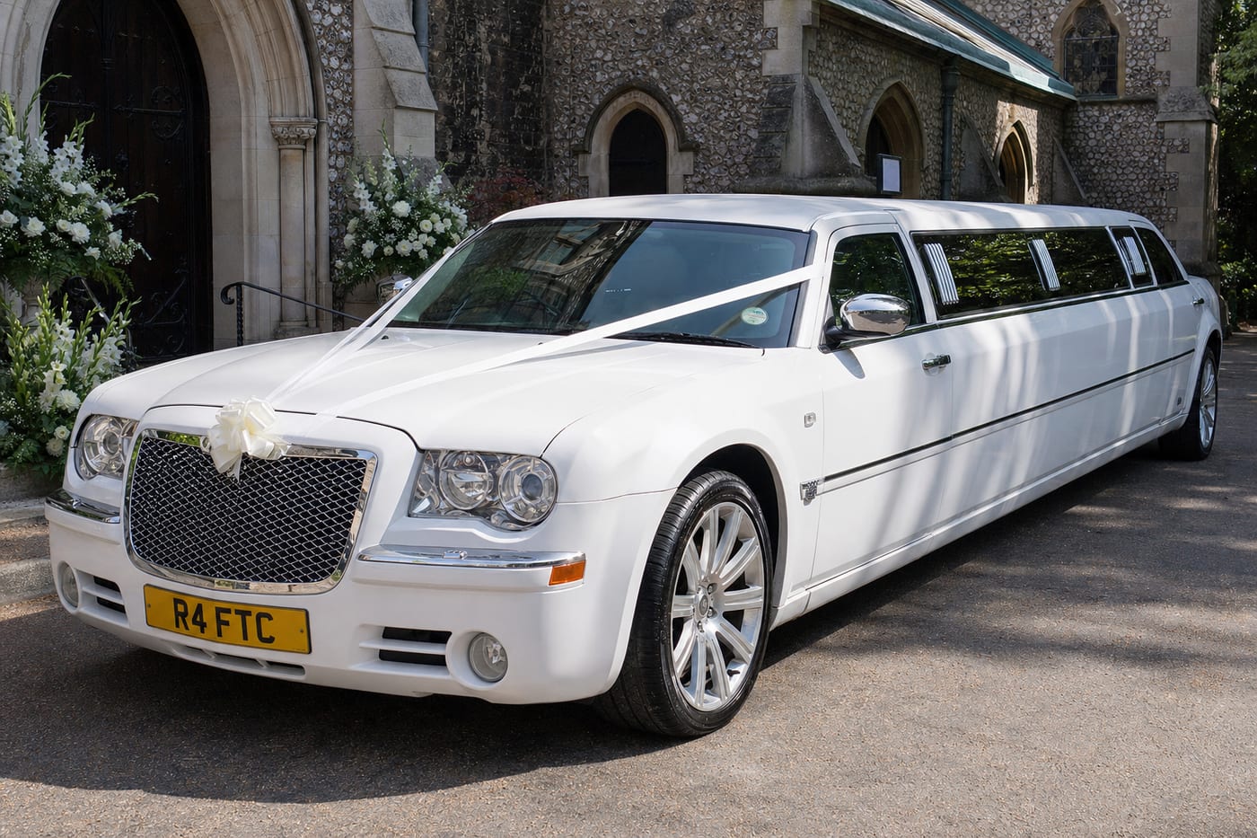Limousine decorated with ribbons for a wedding